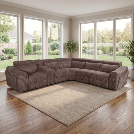 Yash Brown Corduroy Reclining 6-Piece Sectional Sofa view 3