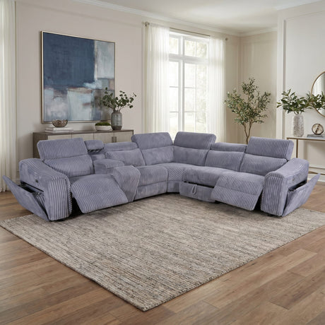 Yash Grey Premium Corduroy 6-Piece Reclining Sectional from Ella Furniture