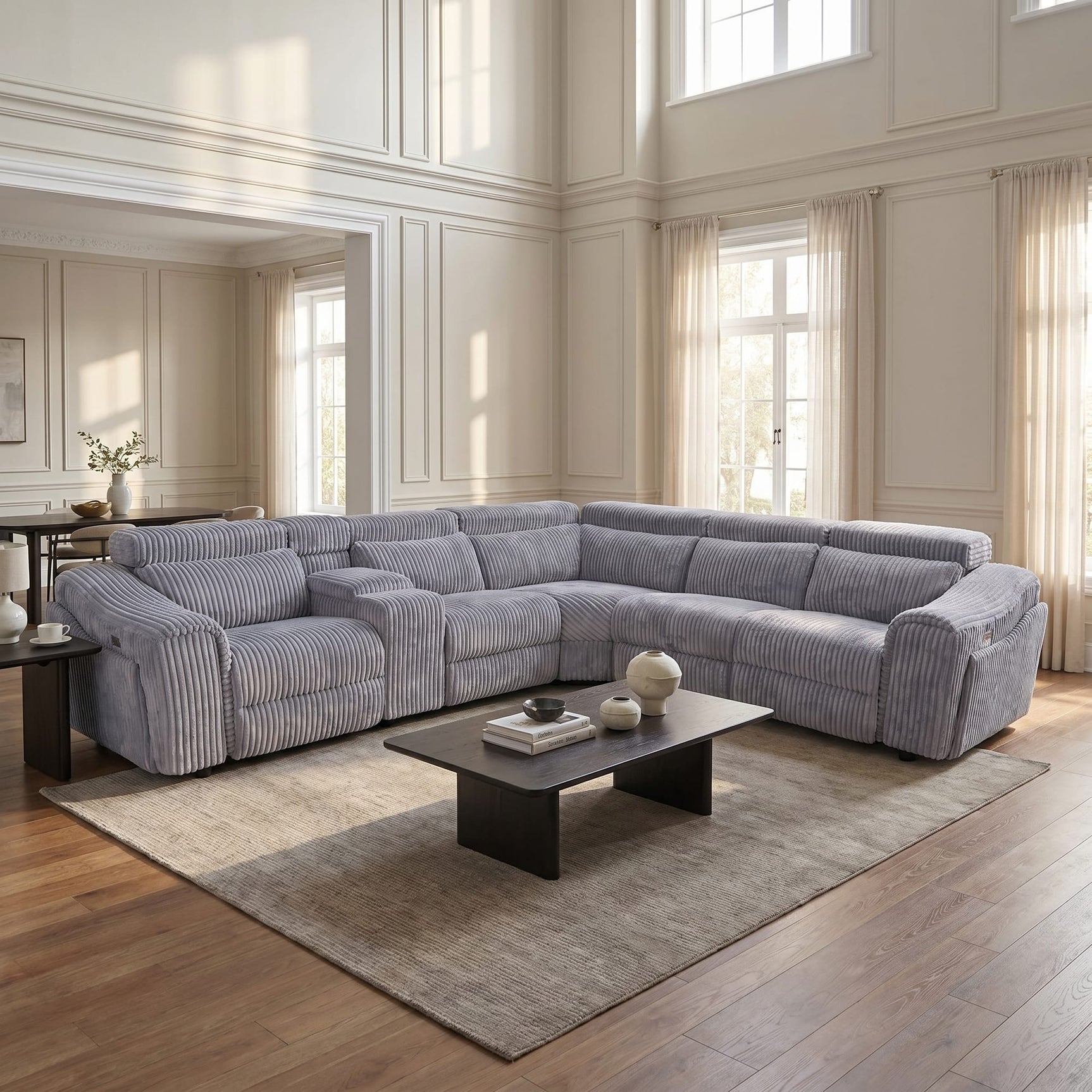 Yash Grey Premium Corduroy 6-Piece Reclining Sectional view 19
