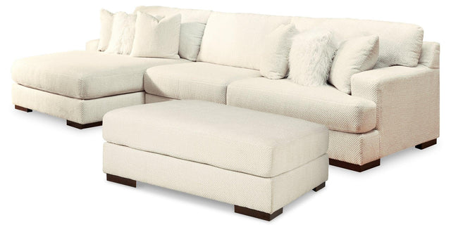 Zada Ivory 2-Piece Sectional With Ottoman - Ella Furniture