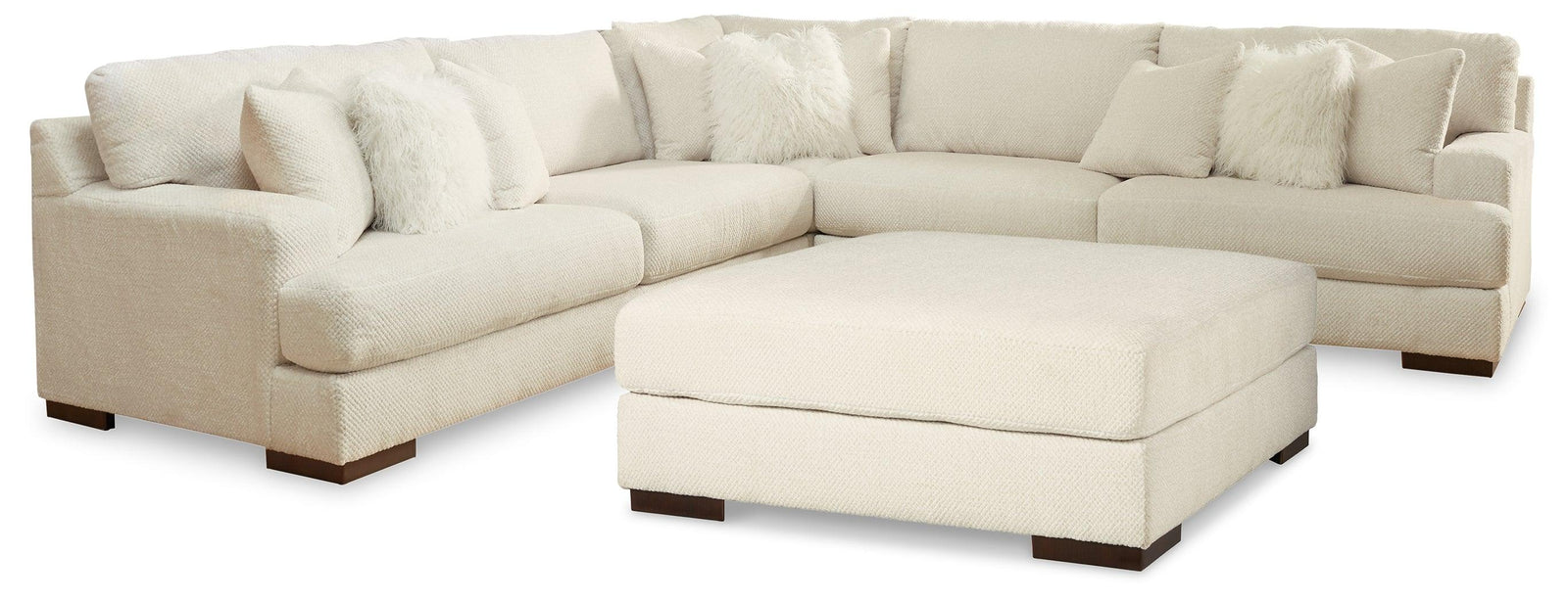 Zada Ivory 3-Piece Sectional With Ottoman - Ella Furniture