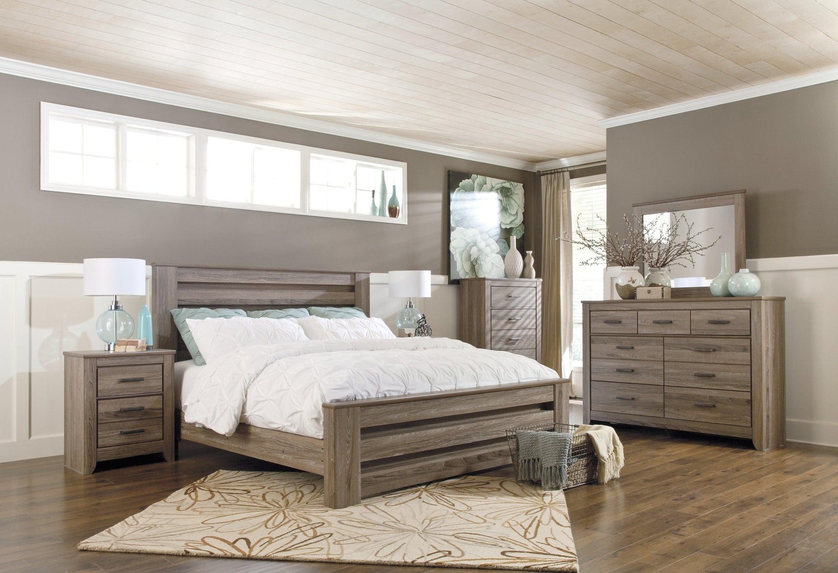 Zelen Warm Gray Panel Bedroom Set - Ella Furniture