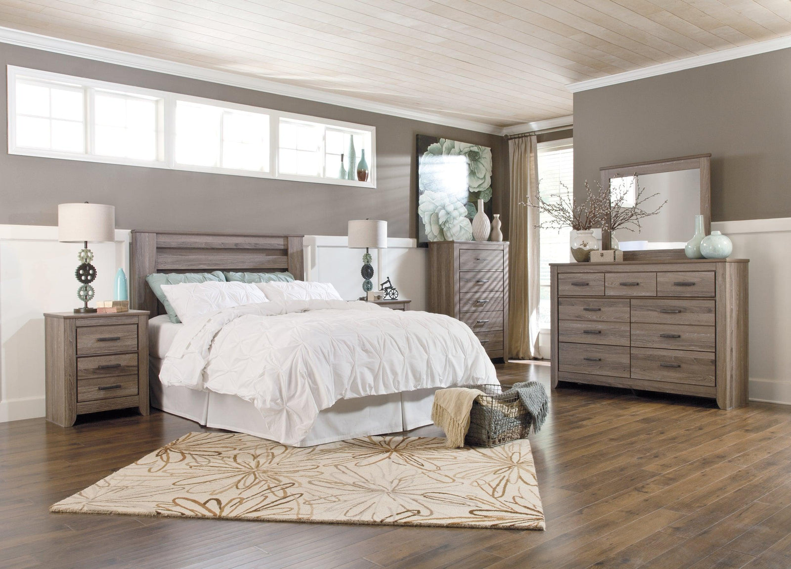 Zelen Warm Gray Panel Headboard Bedroom Set - Ella Furniture