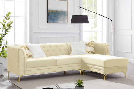 Zia Beige Modern Wood, Engineered Wood Velvet Tufted 2Pcs Reversible Sectional - Ella Furniture