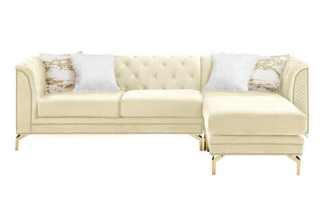 Zia Beige Modern Wood, Engineered Wood Velvet Tufted 2Pcs Reversible Sectional - Ella Furniture