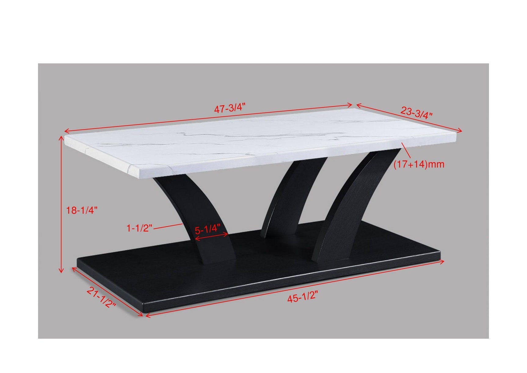 Zion White/Black Modern Contemporary Solid Wood Marble Top Cocktail Coffee Table - Ella Furniture
