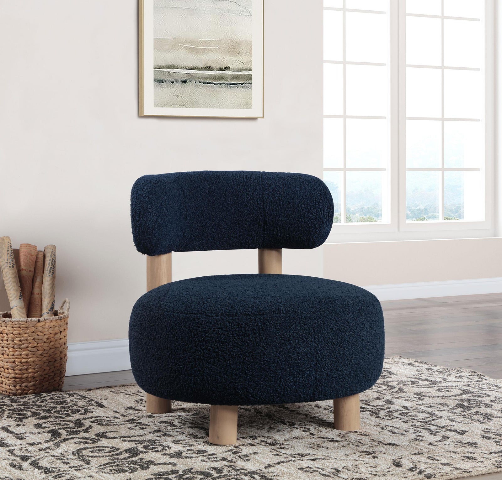 Zonie Boucle Upholstered Barrel Back Accent Chair Blue 903168 - Ella Furniture