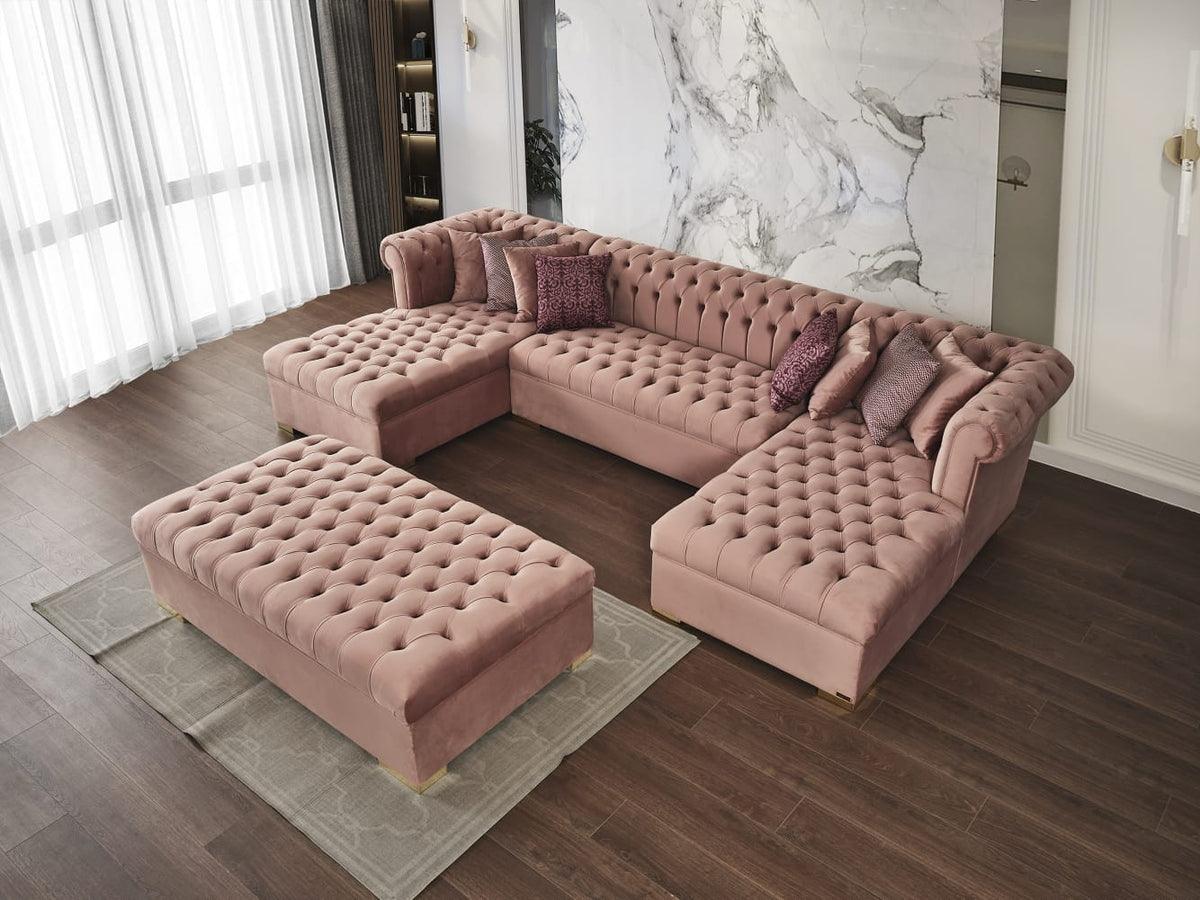 Emma Pink Velvet Rectangle Ottoman - Ella Furniture