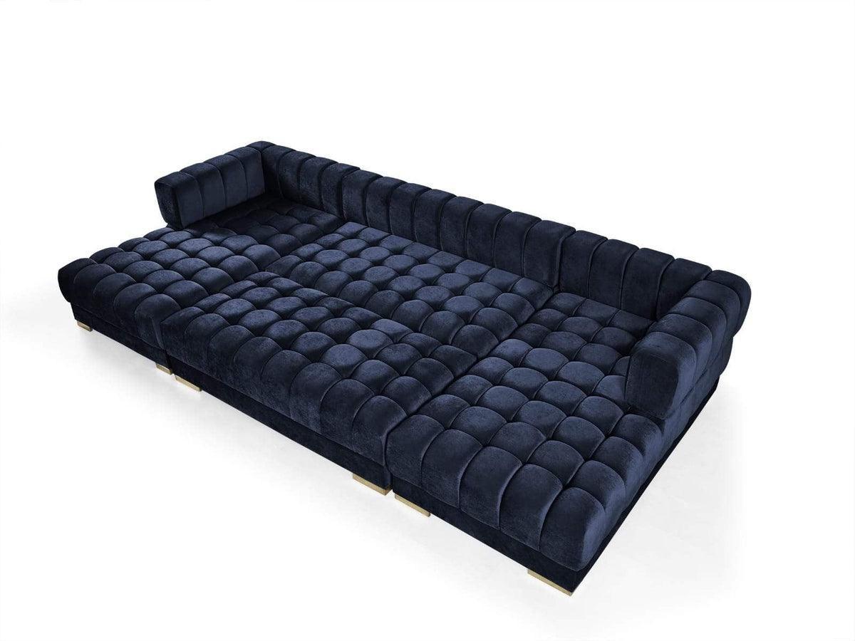 Mia Navy Velvet Rectangle Ottoman - Ella Furniture