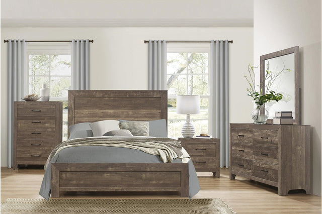 Corbin Rustic Brown Modern Contemporary Faux Wood And Veneers Panel Bedroom Set - Ella Furniture