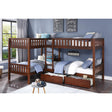 Rowe Dark Cherry Transitional Pine Veneer Wood Engineered Wood Corner Bunk Bed With Storage Boxes - Ella Furniture