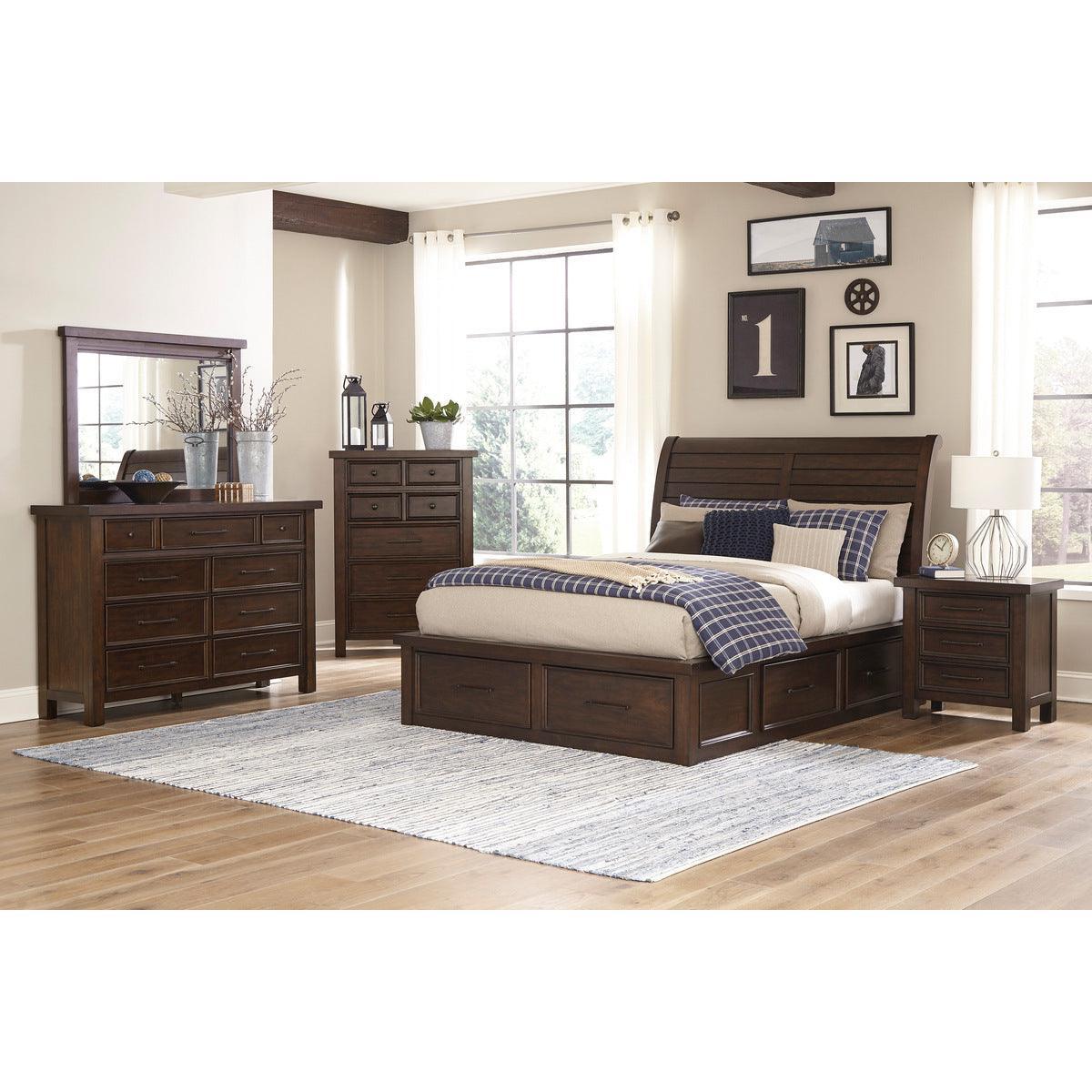 Logandale Brown Transitional Mango Veneer Wood And Engineered Wood Queen Storage Sleigh Bed - Ella Furniture