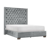 Jacklyn Gray Modern Contemporary Solid Wood Faux Leather Upholstered Tufted Queen Panel Bed - Ella Furniture