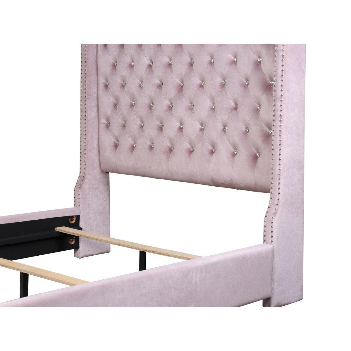 Jacklyn Pink Modern Contemporary Solid Wood Faux Leather Upholstered Tufted Queen Panel Bed - Ella Furniture