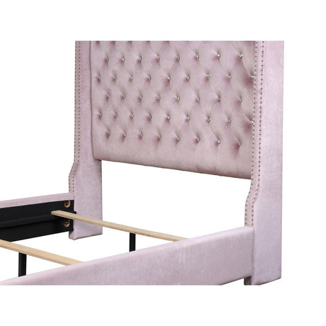 Jacklyn Pink Modern Contemporary Solid Wood Faux Leather Upholstered Tufted Queen Panel Bed - Ella Furniture