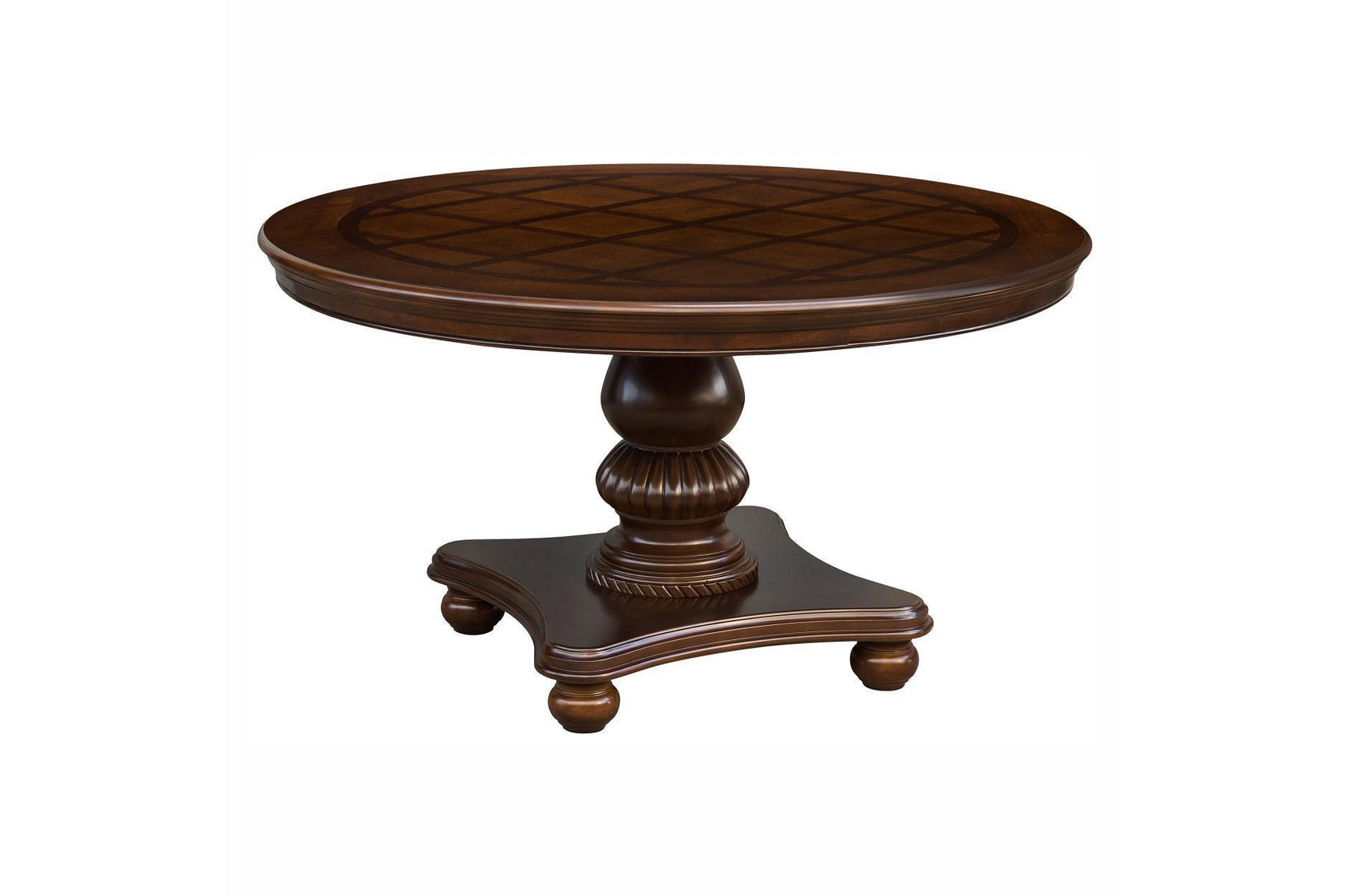Lordsburg Brown Cherry Classic Solid Wood Faux Leather Upholstered Seat Round Dining Room Set - Ella Furniture
