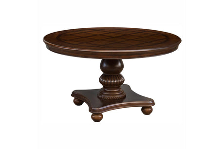 Lordsburg Brown Cherry Classic Solid Wood Faux Leather Upholstered Seat Round Dining Room Set - Ella Furniture