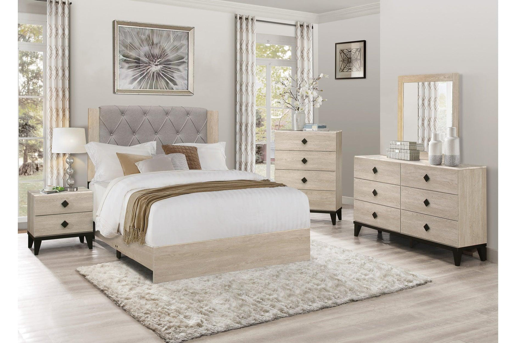 Whiting Linen Modern Contemporary Solid Wood Fabric Youth Panel Bedroom Set - Ella Furniture