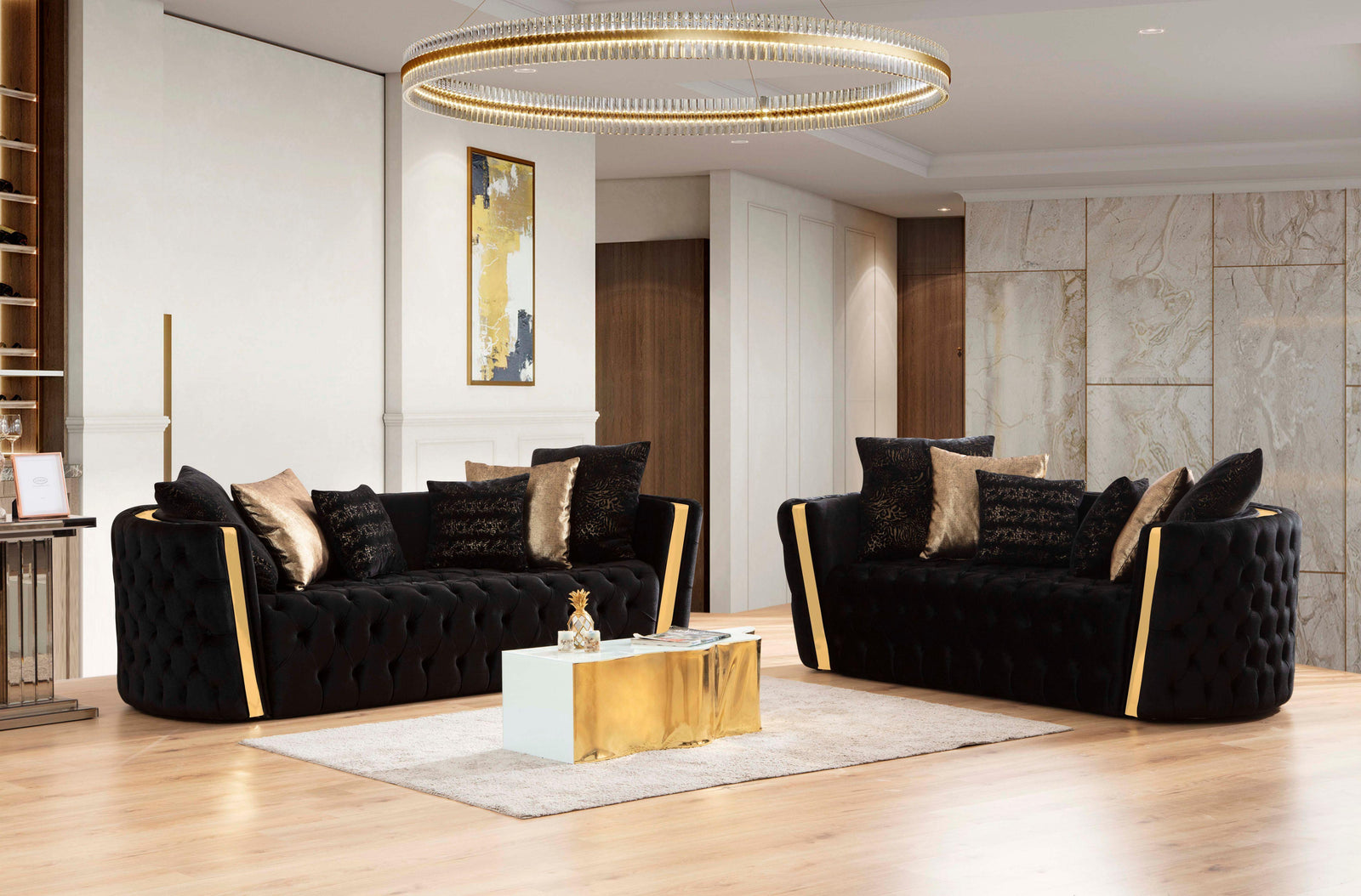 Sofia Black Velvet Sofa & Loveseat - Ella Furniture