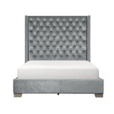 Jacklyn Gray Modern Contemporary Solid Wood Faux Leather Upholstered Tufted King Panel Bed - Ella Furniture