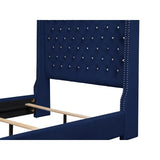 Jacklyn Blue Modern Contemporary Solid Wood Faux Leather Upholstered Tufted King Panel Bed - Ella Furniture