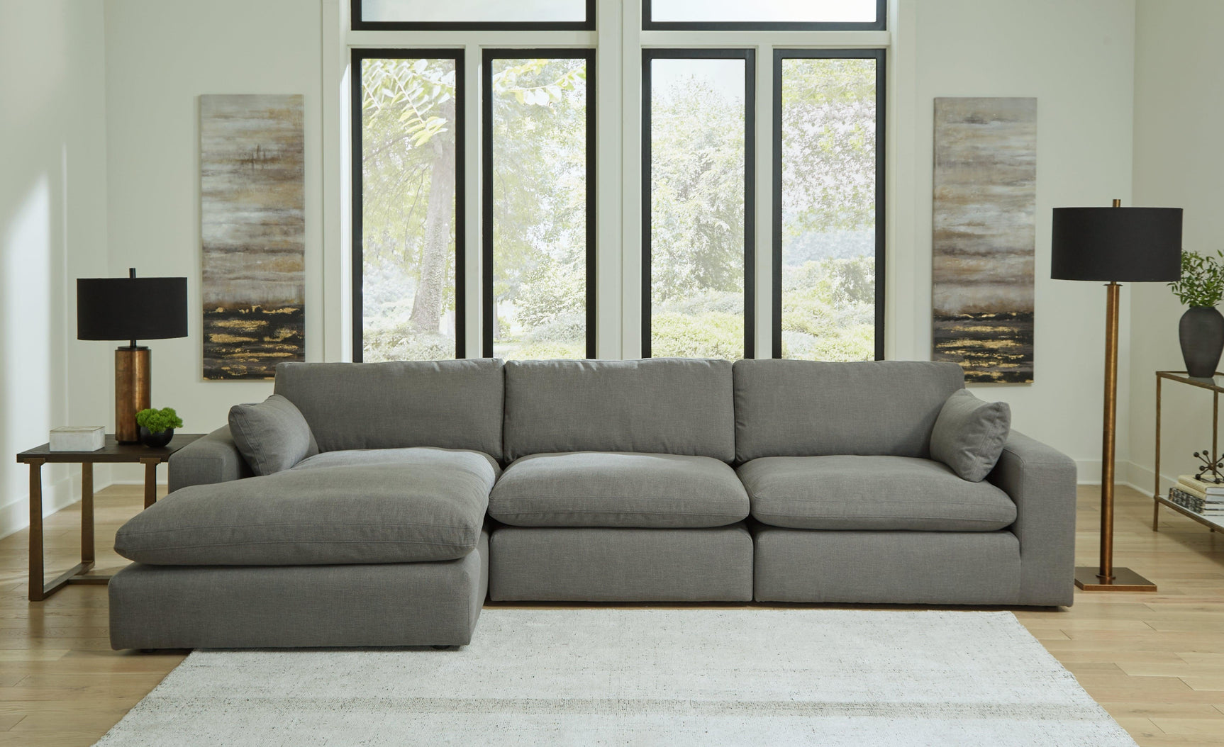 Elyza Smoke 3-Piece Sectional With Chaise - Ella Furniture