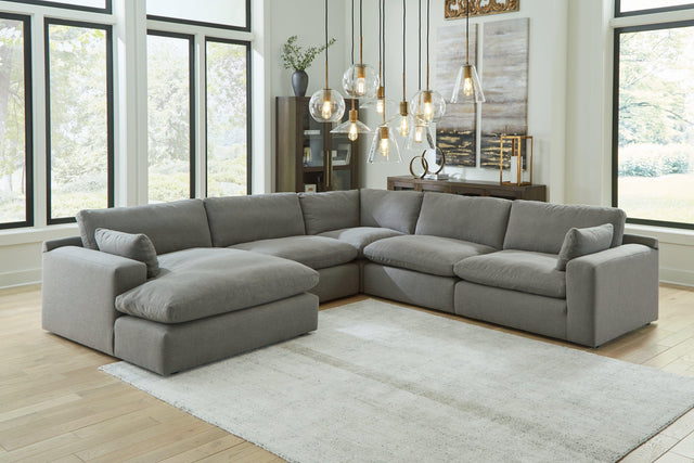 Elyza Smoke 5-Piece Sectional With Chaise - Ella Furniture