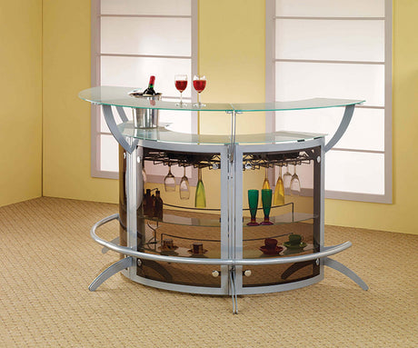 Dallas 2-Shelf Bar Unit Silver And Frosted Glass - Ella Furniture