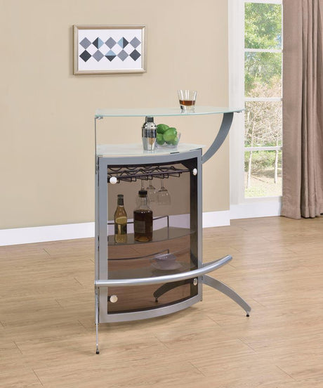 Dallas 2-Shelf Bar Unit Silver And Frosted Glass - Ella Furniture