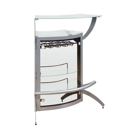 Dallas 2-Shelf Bar Unit Silver And Frosted Glass - Ella Furniture