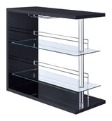 Prescott Rectangular 2-Shelf Bar Unit Glossy Black - Ella Furniture