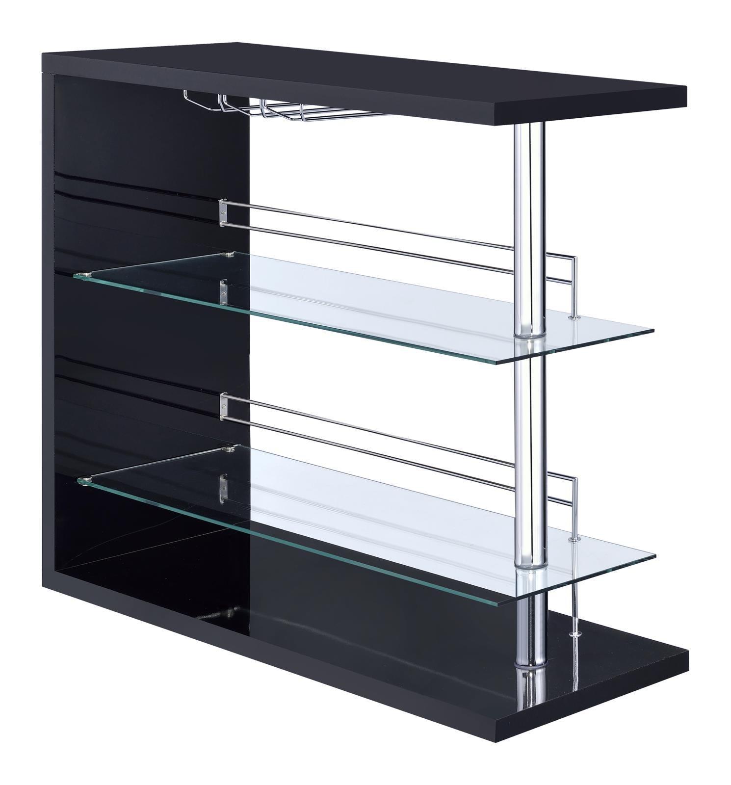 Prescott Rectangular 2-Shelf Bar Unit Glossy Black - Ella Furniture