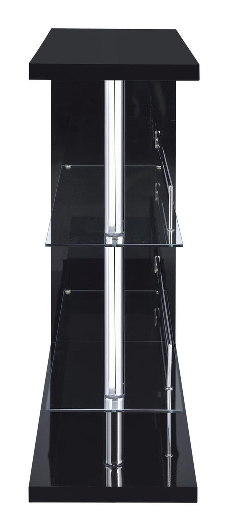 Prescott Rectangular 2-Shelf Bar Unit Glossy Black - Ella Furniture