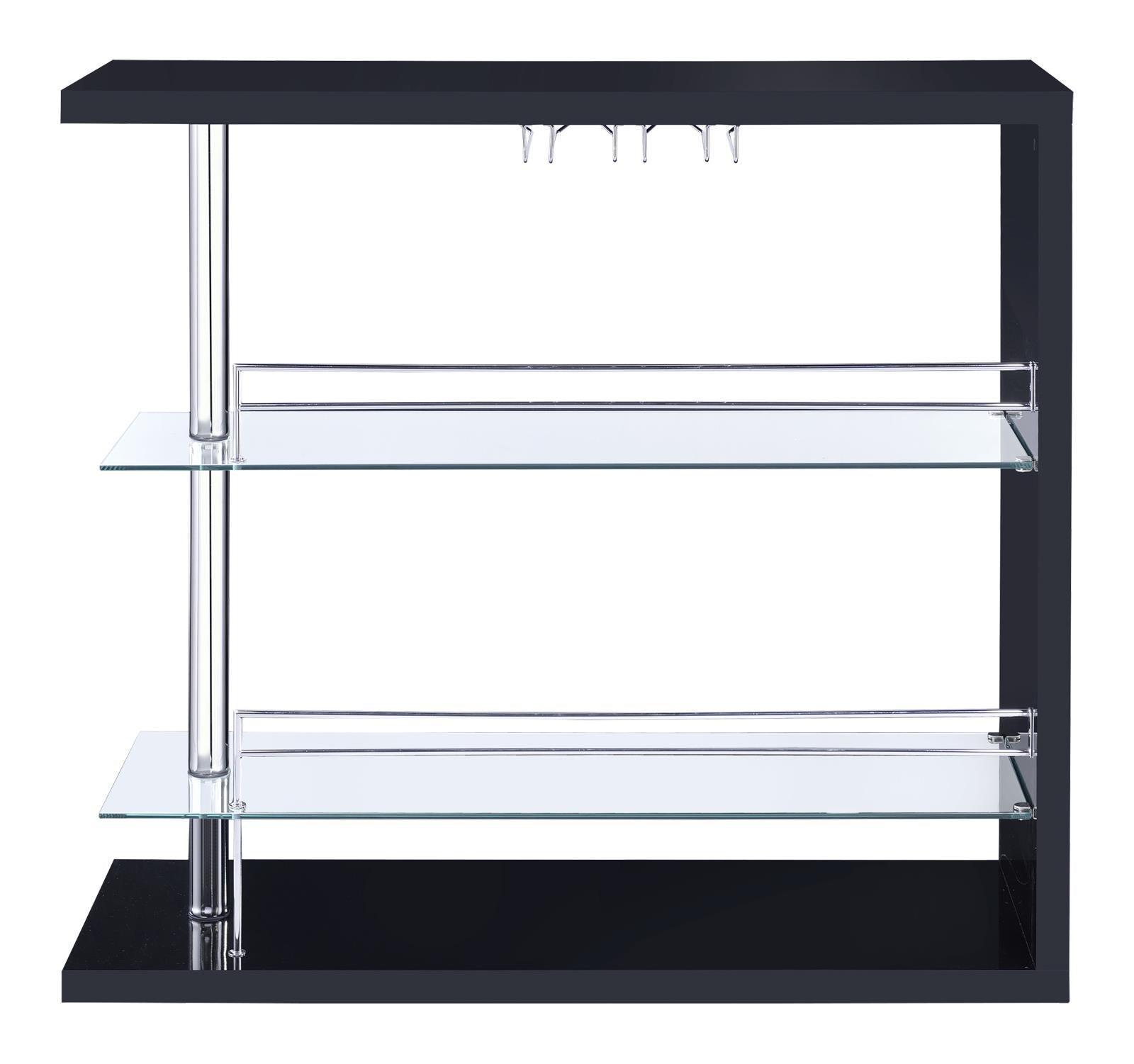 Prescott Rectangular 2-Shelf Bar Unit Glossy Black - Ella Furniture