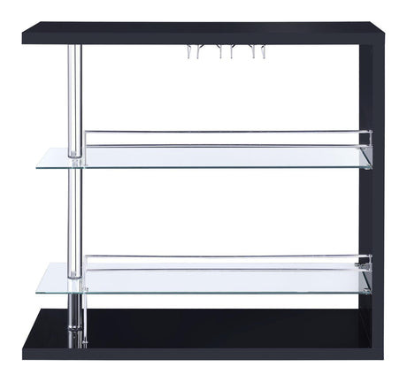 Prescott Rectangular 2-Shelf Bar Unit Glossy Black - Ella Furniture
