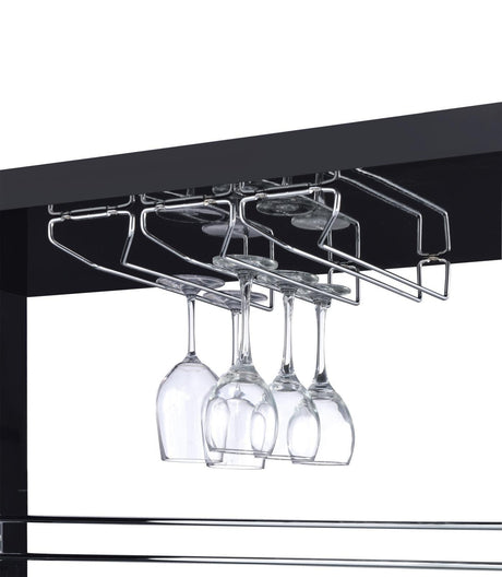 Prescott Rectangular 2-Shelf Bar Unit Glossy Black - Ella Furniture