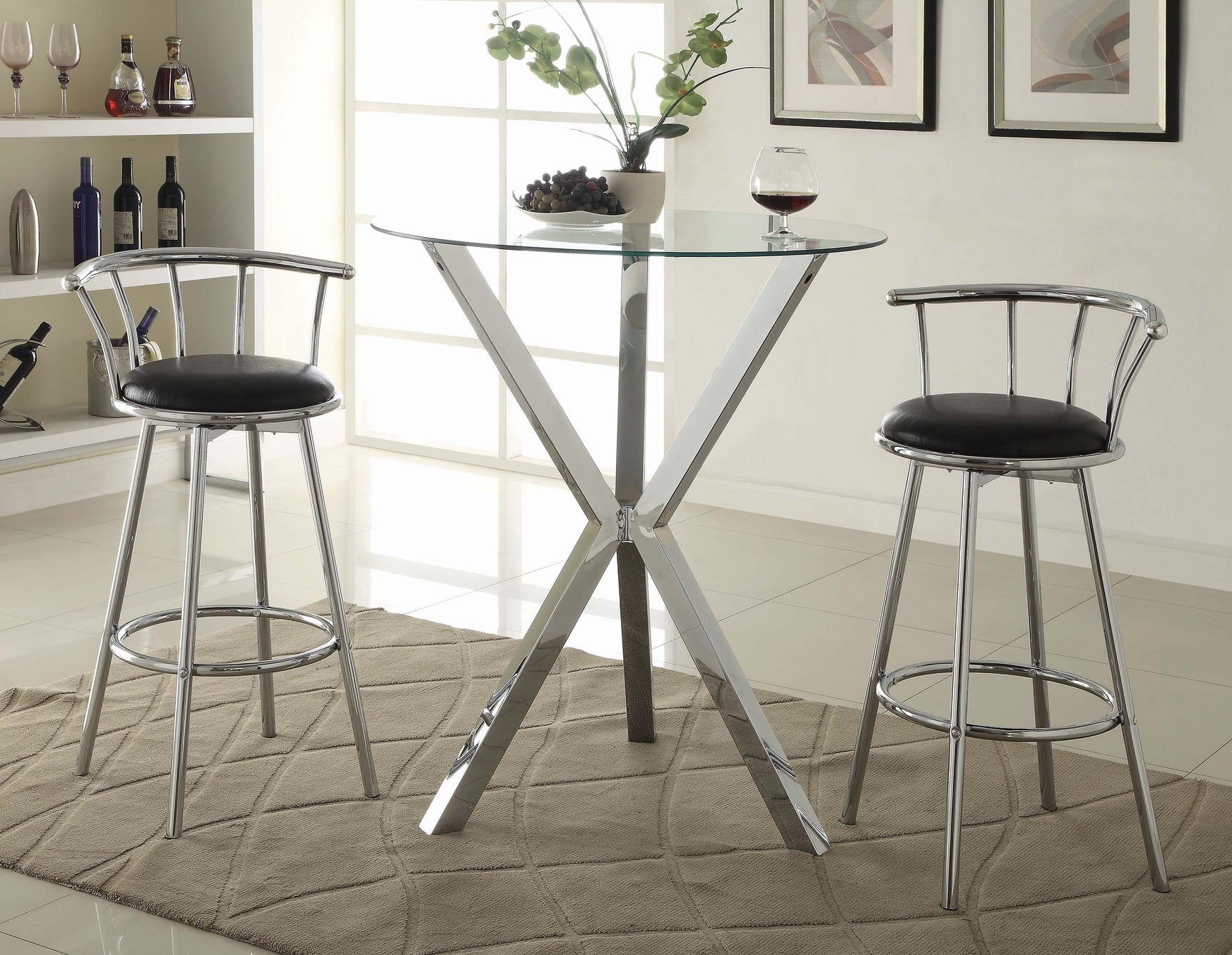 Denali Round Glass Top Bar Table Chrome - Ella Furniture