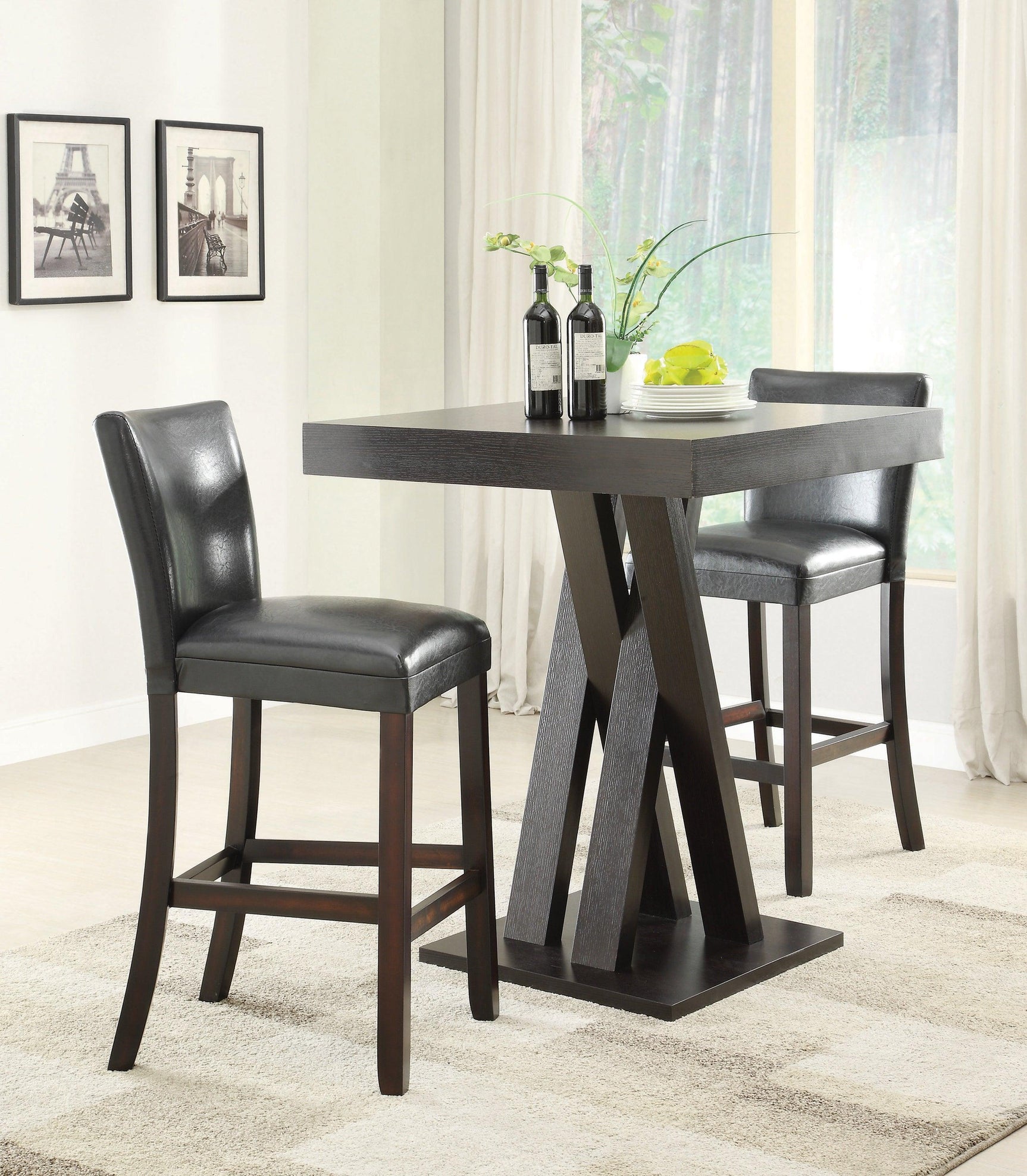 Freda Double X-shaped Base Square Bar Table Cappuccino - Ella Furniture