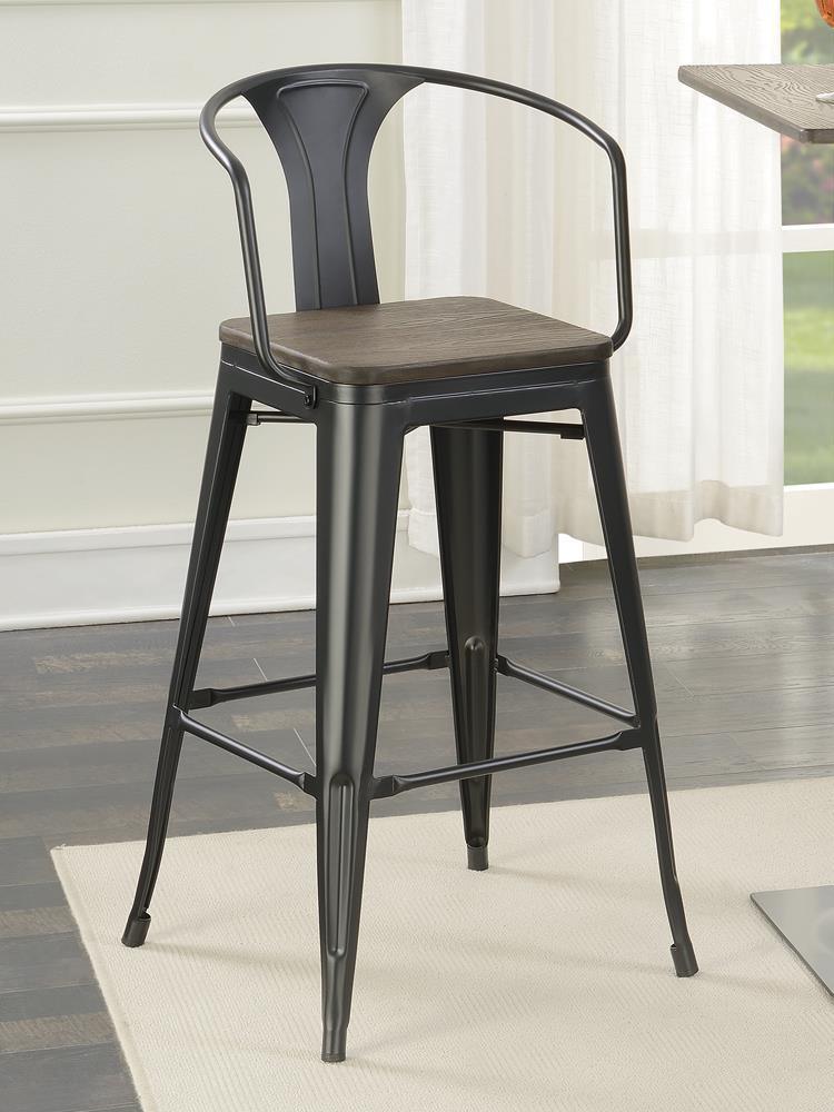 Geneva Wooden Seat Bar Stools Dark Elm And Matte Black (Set Of 2) - Ella Furniture