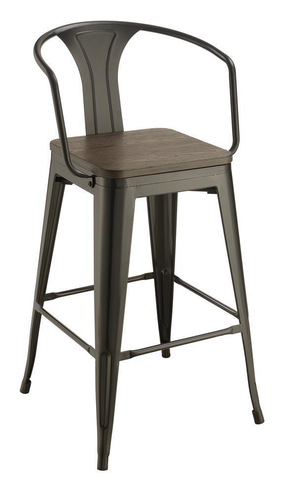 Geneva Wooden Seat Bar Stools Dark Elm And Matte Black (Set Of 2) - Ella Furniture