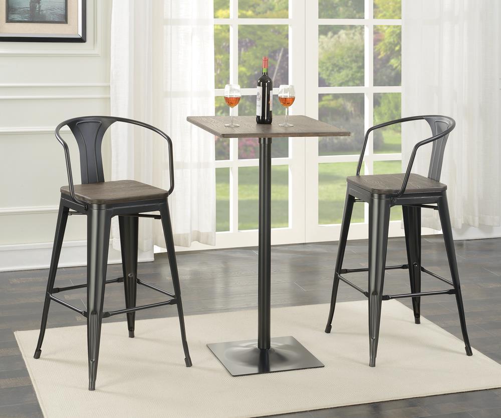 Geneva Wooden Seat Bar Stools Dark Elm And Matte Black (Set Of 2) - Ella Furniture