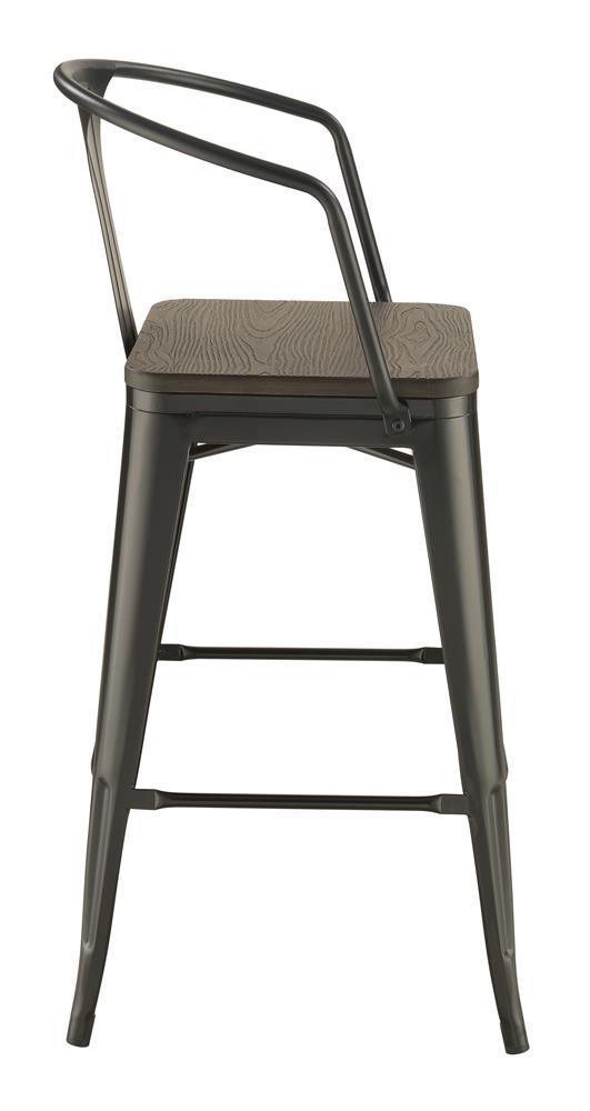 Geneva Wooden Seat Bar Stools Dark Elm And Matte Black (Set Of 2) - Ella Furniture