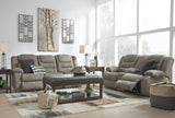 Mccade Cobblestone Microfiber Reclining Loveseat With Console - Ella Furniture