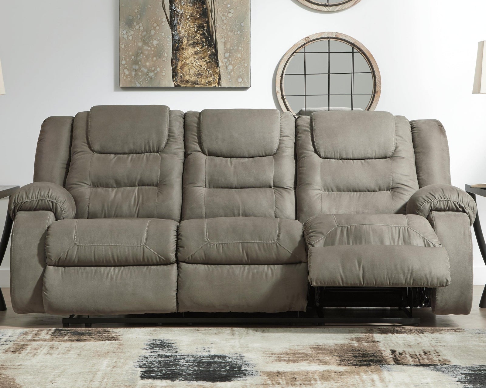 Mccade Cobblestone Microfiber Reclining Sofa - Ella Furniture