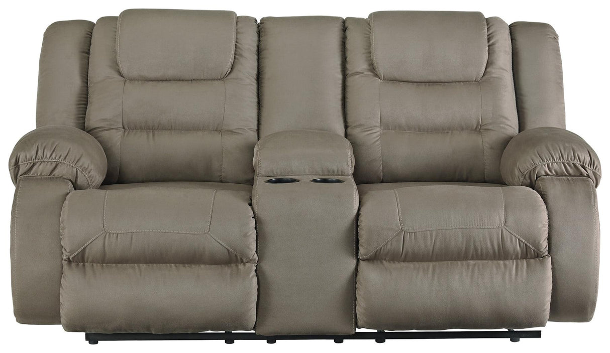 Mccade Cobblestone Microfiber Reclining Loveseat With Console - Ella Furniture