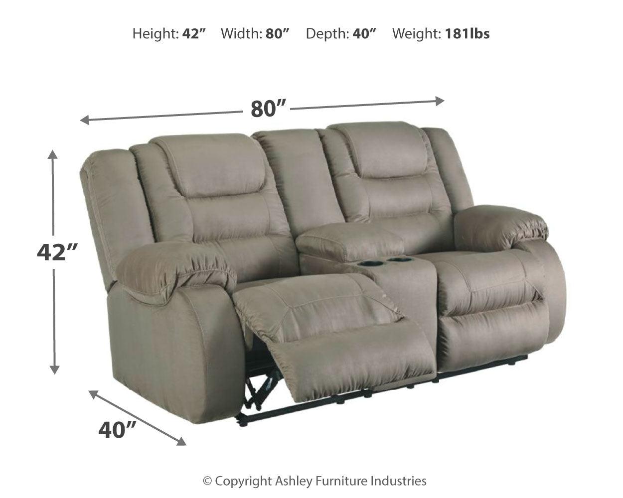 Mccade Cobblestone Microfiber Reclining Loveseat With Console - Ella Furniture