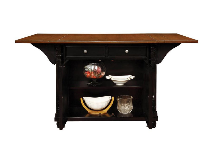 Slater 2-Drawer Kitchen Island With Drop Leaves Brown And Black - Ella Furniture