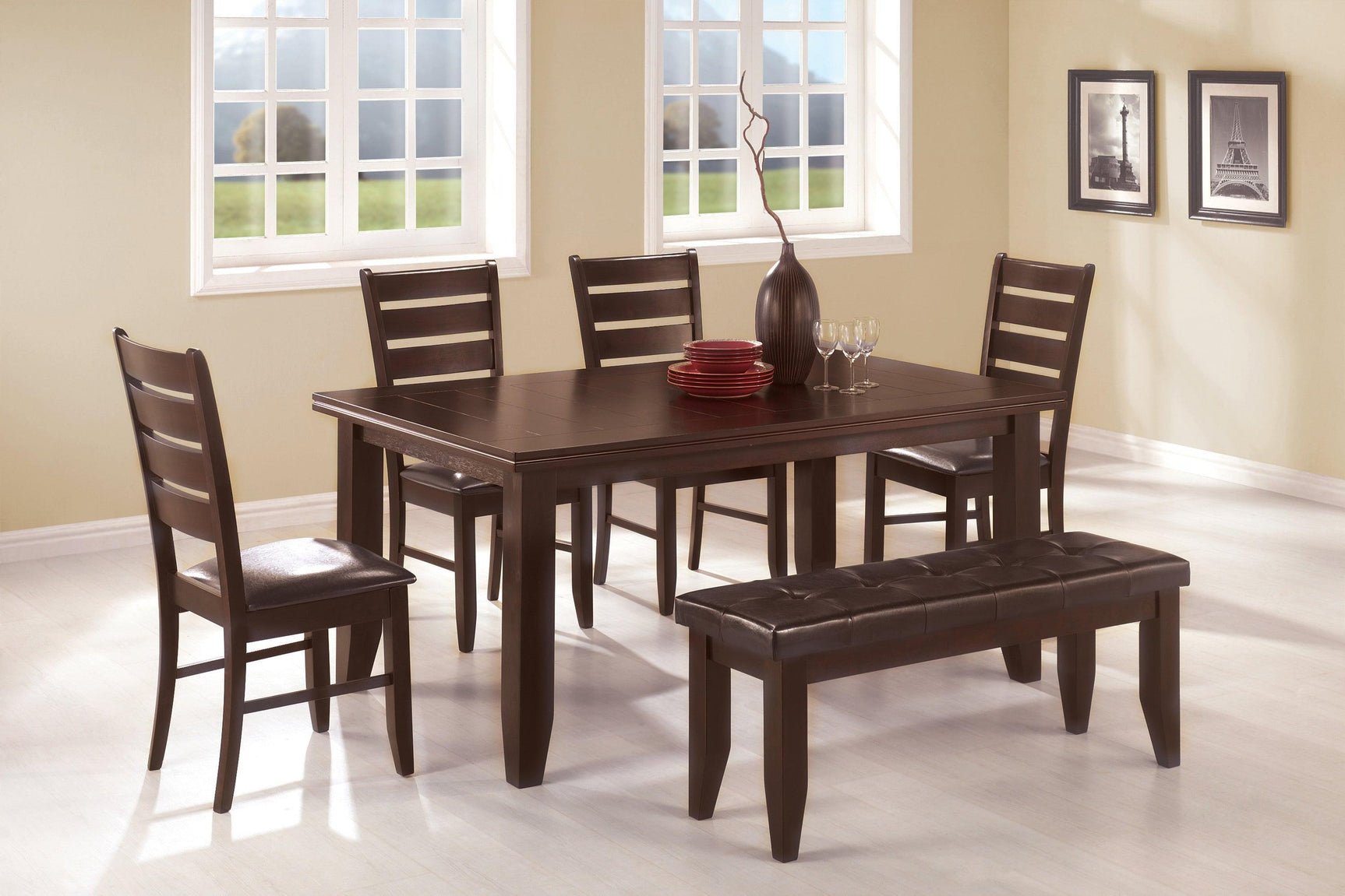 Dalila Tufted Upholstered Dining Bench Cappuccino And Black - Ella Furniture