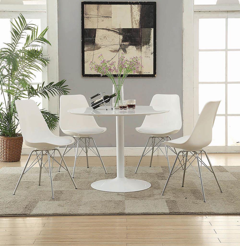 Juniper Armless Dining Chairs White And Chrome (Set Of 2) - Ella Furniture