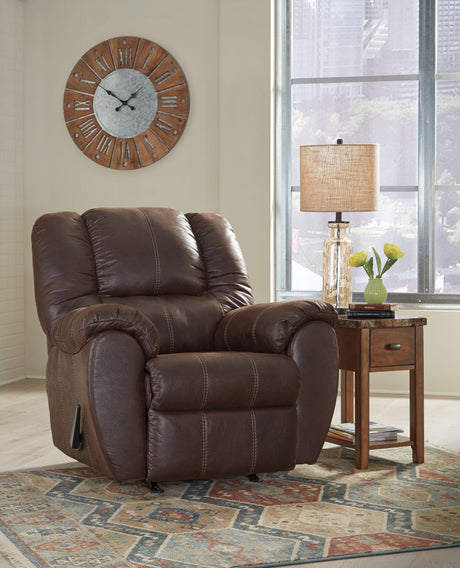 Mcgann Walnut Faux Leather Recliner - Ella Furniture
